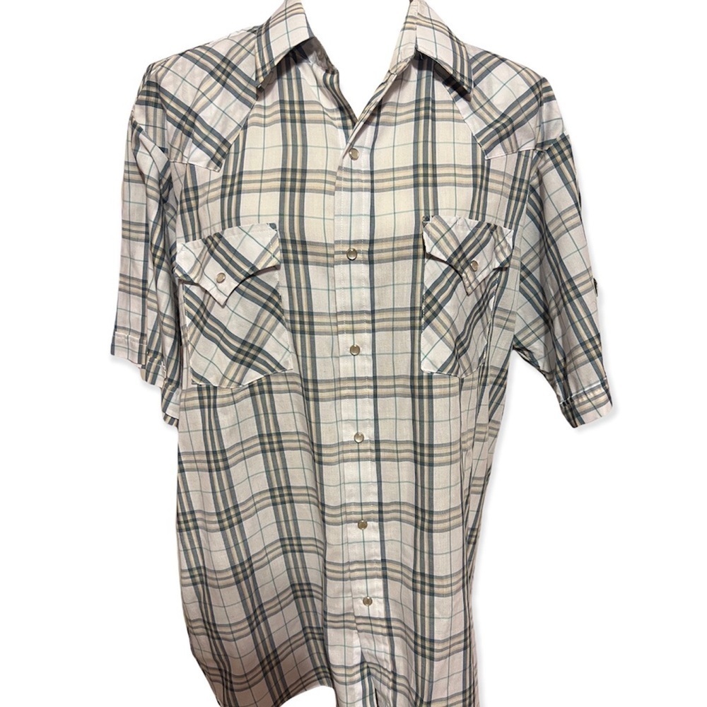 Vintage Plains Plaid Snap Button Shirt L